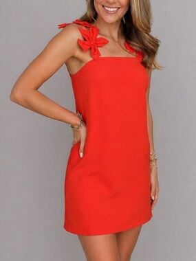 🆕🍑 Antonio Melani Papaya Red Floral Crepe Dress Size 6 Sheath Bodycon Cocktail